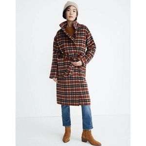 Madewell Long Belted Coat in Rust Wool Plaid | X-Small